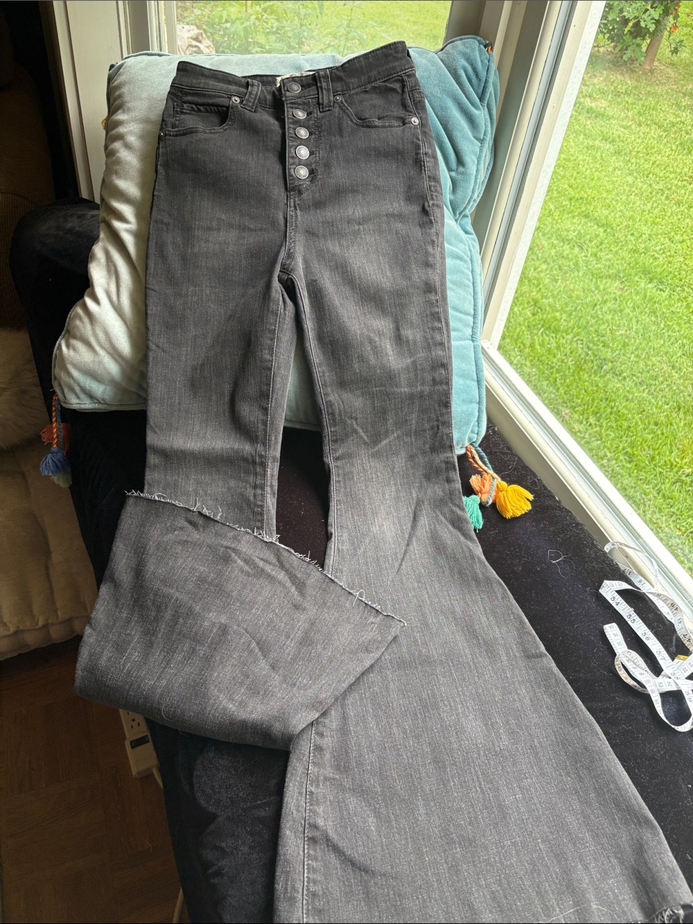 We The Free Washed Black High-Rise Button-Front Flare Jeans